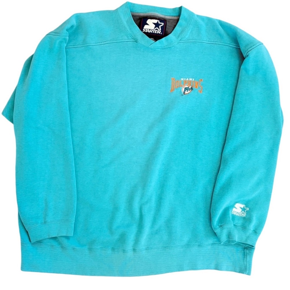 Vintage 90s Starter Miami Dolphins Embroidered Sweatshirt Teal Mens XL